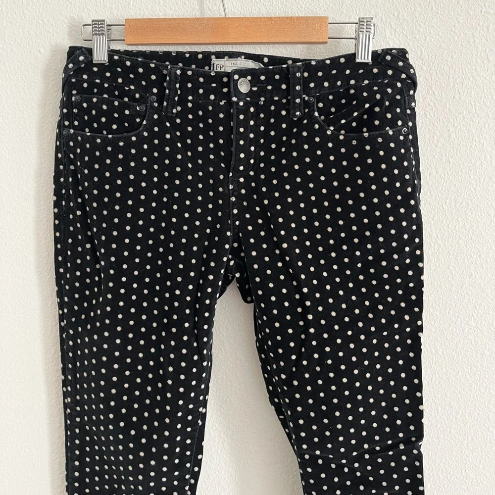 Free People Polka Dot Velvet Black Crop Skinny Jean Ankle Pants Size 29